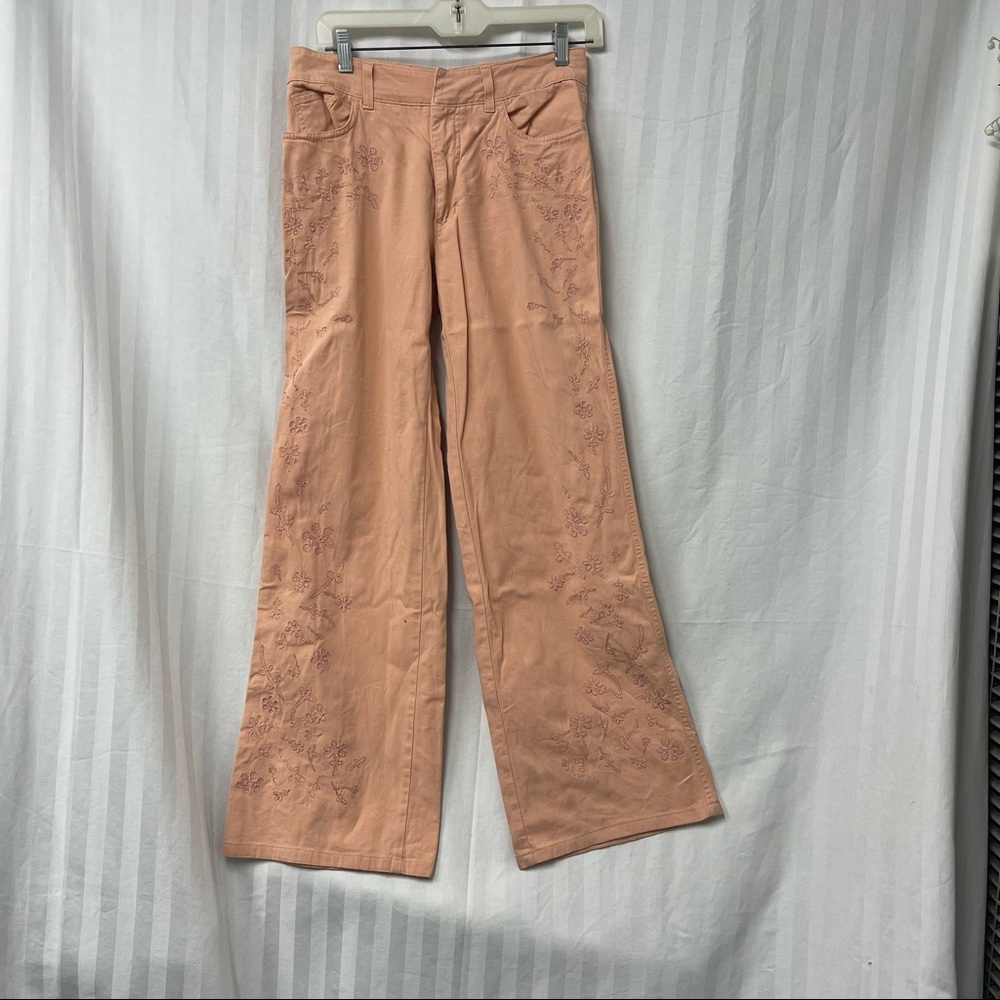 Fendi Pink Floral Embroidered Flare Pants